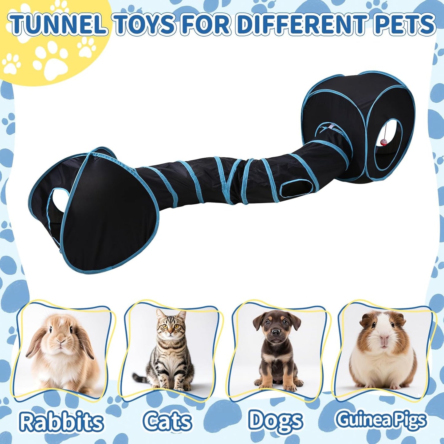Pet Cat Tunnel, Tunnel Tent Set Tunnels for Indoor Cats, Collapsible Pet Tunnel for Kitten, Puppy, Rabbit, 25cm-Wide Tunnels, Durable & Breathable, with Peek Hole Toy Ball