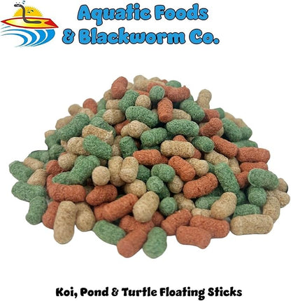 Aquatic Foods Inc. Koi, Pond & Turtle 7/16" x 5/32" 25% Protein Floating Sticks. Spirulina, Color Enhancing & Wheat Germ Sticks for Koi, All Pond Fish, Aquatic Turtles...WL…2-lbs Poly Bag