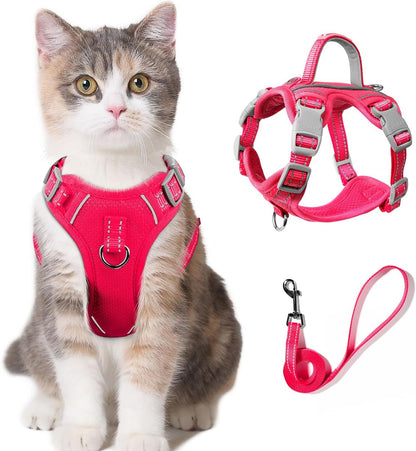 Cat Harness and Leash Set for Walking Escape Proof for Small Large cat Kitten Harness with ID tag Pocket (Pink,S)