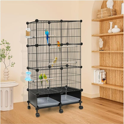 46-Inch Bird Cage, with Wooden Perches, Metal Parakeet Cage with Slide-Out Tray, Water Bottle & Feeder, Bird Cages for Parrot, Parakeets, Cockatiel, Lovebird, Pigeon and Small Mid-Sized Birds