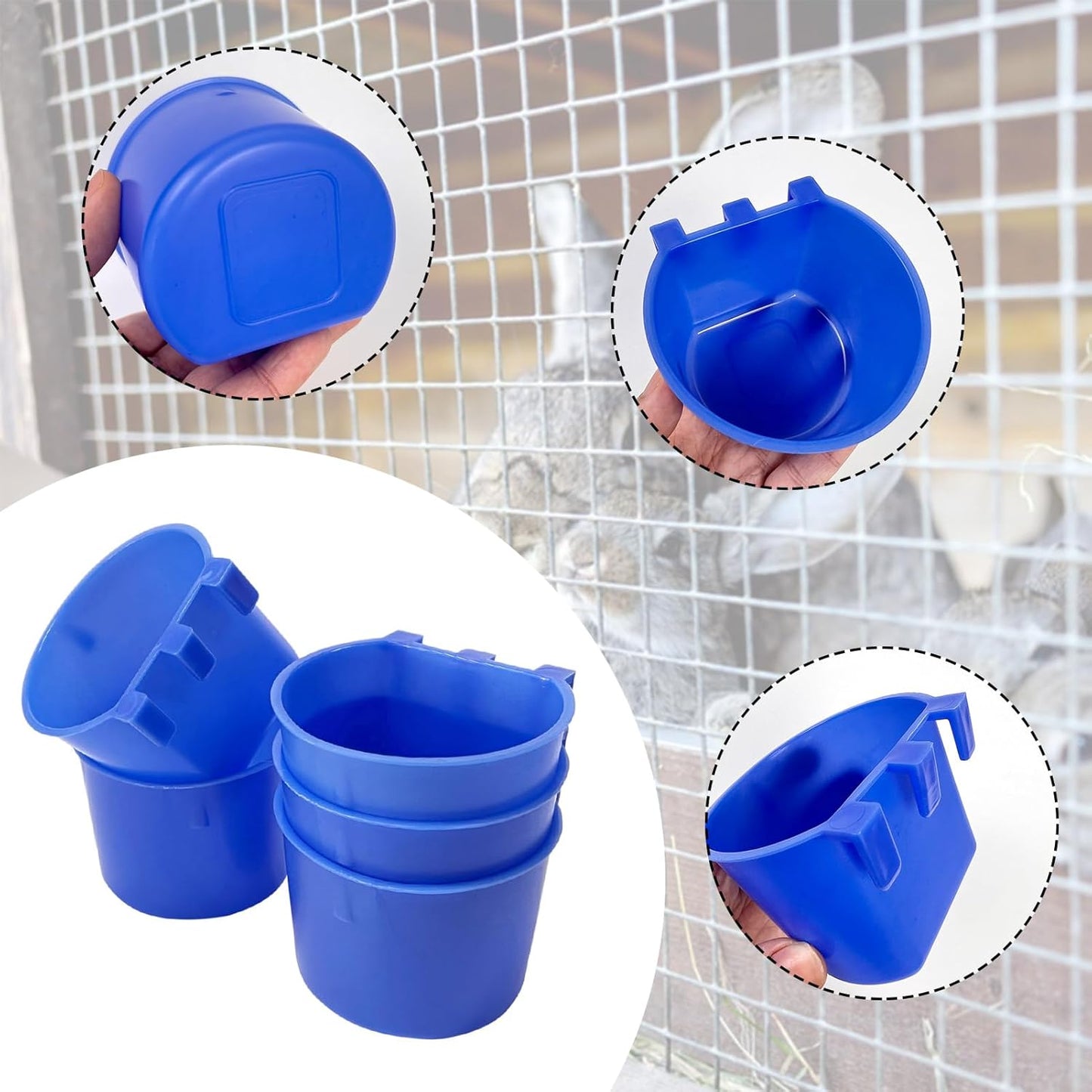 Rainmae 50 Pcs Cage Cups Birds Hanging Feeders Chicken Water Cups Bird Food Bowl 8 oz Plastic Bird Water Dispenser for Small Coop Parrot Parakeet Pet Poultry Pigeon Gamefowl Seed Bowl Supplies (Blue)