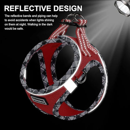 Mercano Soft Mesh Dog Harness and Leash Set, No-Chock Step-in Reflective Breathable Lightweight Easy Walk Vest Harnesses with Safety Buckle for Small Dogs, Cats (Red, S)