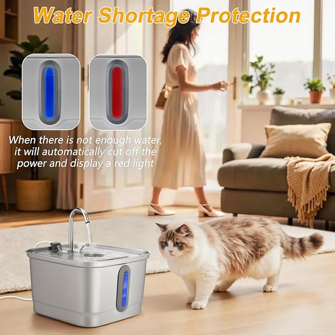 Stainless Steel Cat Water Fountain, 101oz/3L Automatic Pet Water Fountain, Dog Water Fountain with Replacement Filters for Cats, Small Dogs (4 Filters and 4 Sponges)