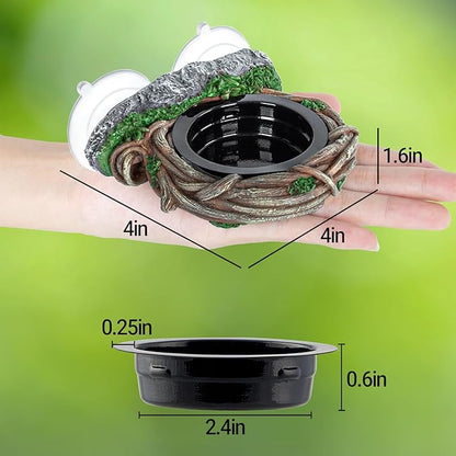REPTI ZOO Crested Gecko Feeding Ledge, Reptile Water Food Dish for Bearded Dragon Lizard Snake Turtle, Vine Reptile Feeder Ledge Bowl with 2PCS Cups