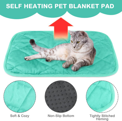 4 Pack Self Heating Cat Pad Self Warming Dog Mat Reflects Body Heat Extra Warm Thermal Pet Pad Washable Dog Cat Bed Crate Bed Mat Blanket (16 x 20 Inch,Mint Blue)