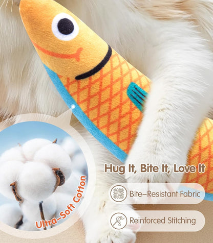 Interactive Cat Toys with[5000mg Premium A+Catnip][Baby Grade] Soft Chew Kicker Cat Toys for Indoor Cats & Kittens, Crinkle &Rattle Fish Sound Toy, Drives Bored Cats Crazy with Fun,3 Pack