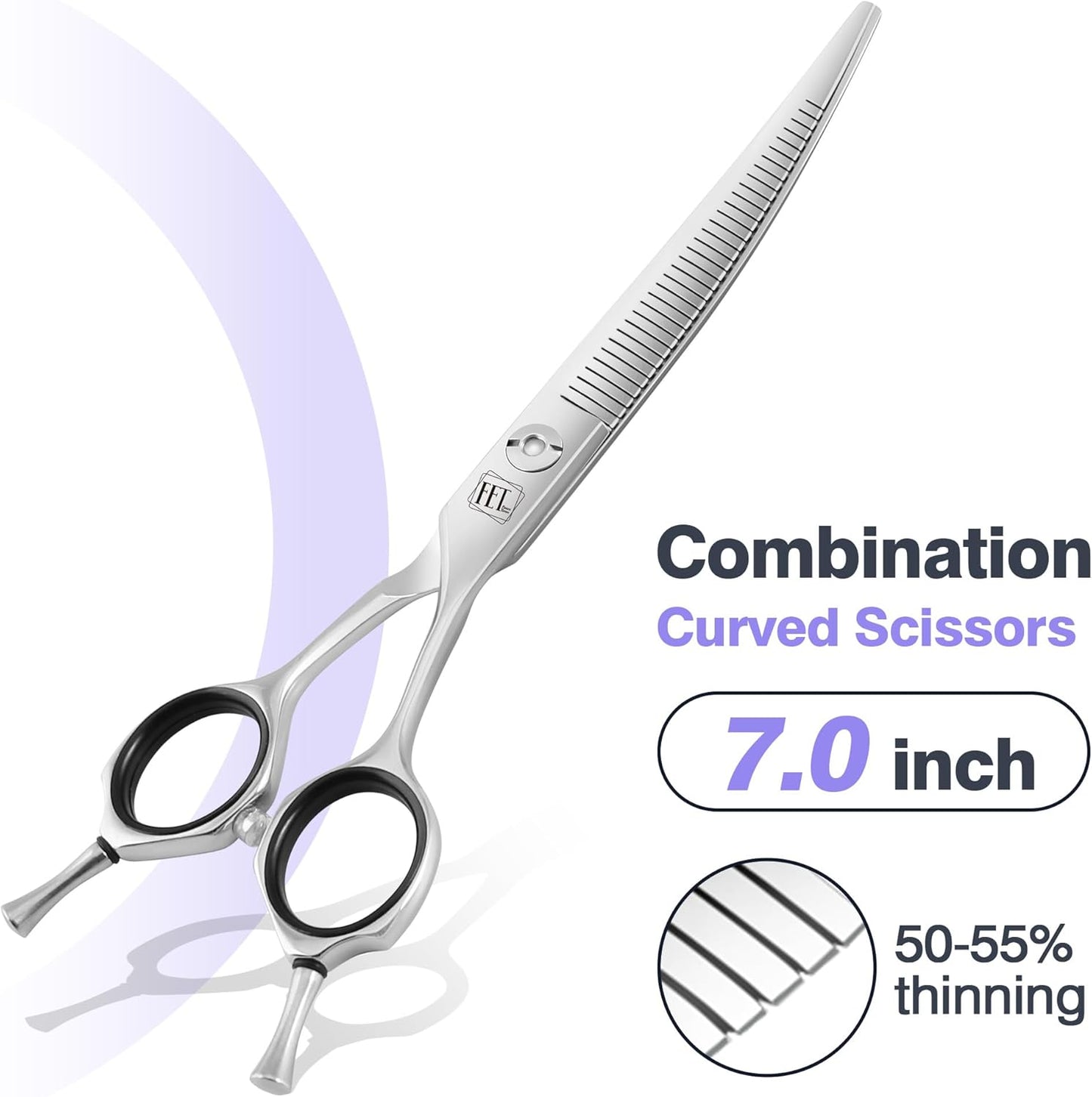 Professional Curved Thinning Scissors for Dog Grooming, 30-Degree Curvature, Japanese 440C for Trimming Dogs Cats and Other Pets face and paws