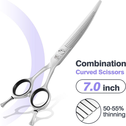 Professional Curved Thinning Scissors for Dog Grooming, 30-Degree Curvature, Japanese 440C for Trimming Dogs Cats and Other Pets face and paws