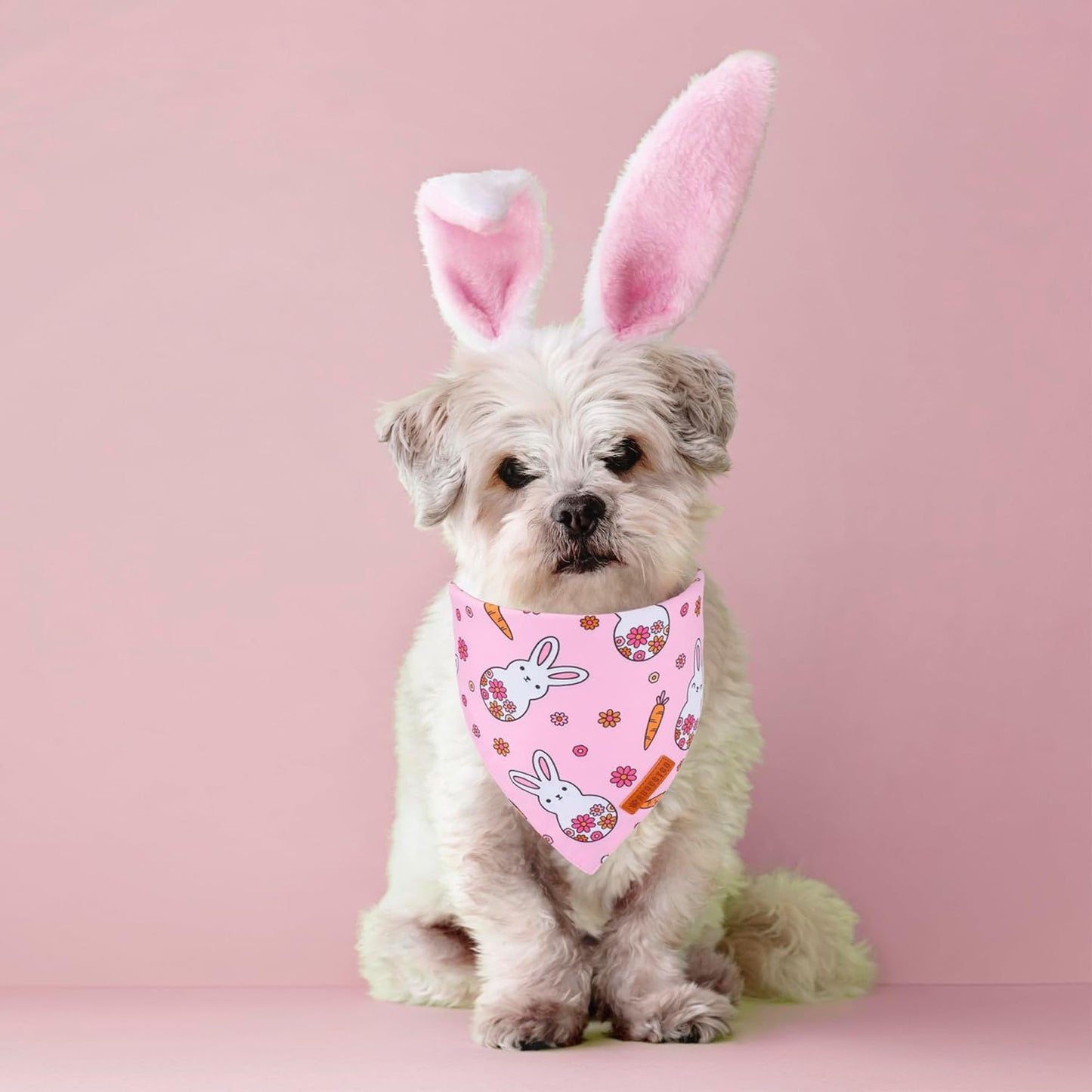 ADOGGYGO Easter Dog Bandana, Pink Bunny Scarf, Premium Durable Fabric, Adjustable Fit Female Pet Easter Bandanas for Small Dogs (Small)
