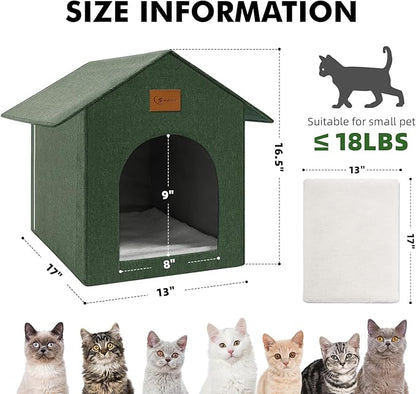 Outdoor Cat House Feral Cat Shelter,Outside Waterproof Cat House for Outdoor/Indoor Cats, Insulated Cat Bed for All Seasons with Cozy Cushion Easy to Assemble Olive Green