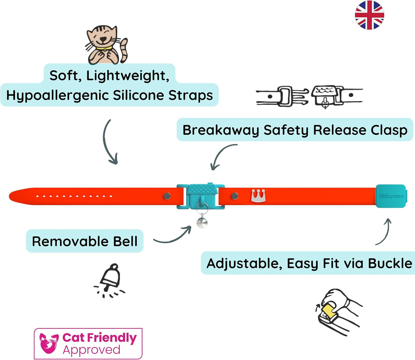 New Kittyrama Cat Collar with Bell. As Seen in Vogue. Breakaway, Quick Release, Hypoallergenic, Vet Approved. Lightweight Kitten Collar. Soft & Comfy. Saffron