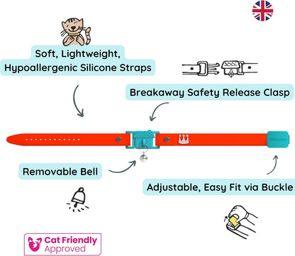 New Kittyrama Cat Collar with Bell. As Seen in Vogue. Breakaway, Quick Release, Hypoallergenic, Vet Approved. Lightweight Kitten Collar. Soft & Comfy. Saffron