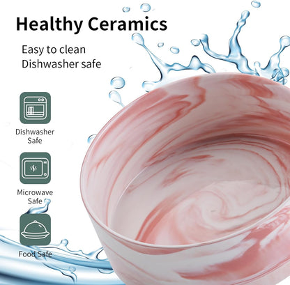 Elevated/Raised Dog Bowl Ceramic for Medium Large Sized Breed,Dog Food Water Bowl with Stand,8 in 7.6 Cups Non Slip Heavy Weighted Marble Pink