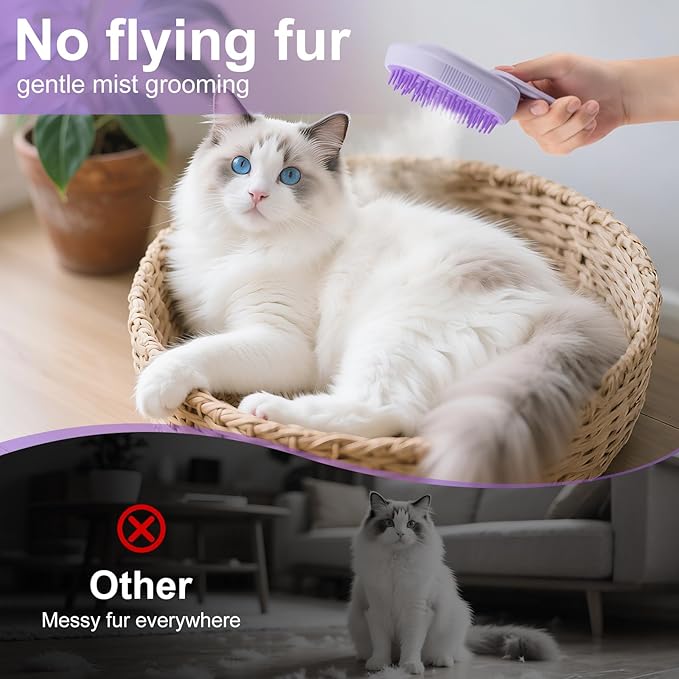 Steam Brush for Cat & Dog – 3-in-1 Spritz Pet Spray Hair Removal Comb for Grooming & Shedding Steam – Water Brush for Long