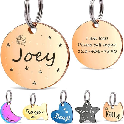 Anavia Small Size Dog Cat ID Tags, Small/XS Personalized Color Plated Stainless Steel Puppy Kitten Name Tags, Customized Engraved Nameplate Pet Collar Tag (Rose Gold, Round)