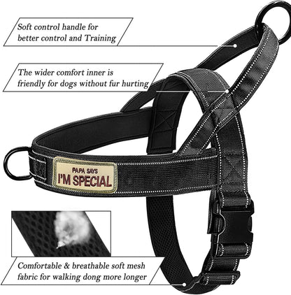 Dog Harness, No Pull Reflective Adjustable Harness for Medium Large Dogs, Escape Proof, Lightweight, Breathable, Oxford Nylon, 360° Chest Strap, Back Control Handle, Black M