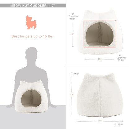 Best Friends by Sheri Meow Hut Fur Dome Pet Bed – Covered Cat Cave for Cats & Small Dogs up to 15 lbs, Faux Fur Hideaway with Water-Resistant Bottom, Machine Washable, Ivory