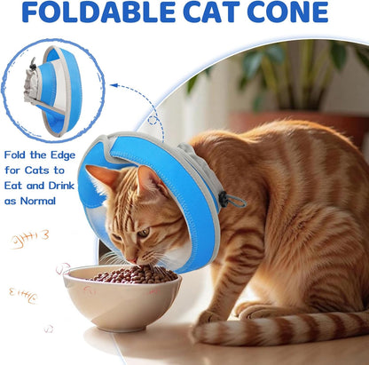 Breathable Air Mesh Cat Cone Collar Soft to Stop Licking, Adjustable, Foldable Lightweight Kitten Cones After Surgery Recovery for Cats & Kittens (Light Blue, S)