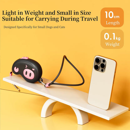 Pink Pig Design Retractable Puppy Leash - Lightweight 100g for Small Dogs, Cats, Rabbit ，Hamster ， 2.2m Rope, 50kg Pull, Capacity with Wrist Strap