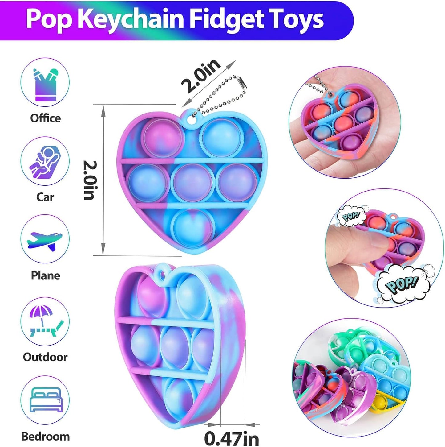 Pop Fidget Toys Bulk Its Valentines Day Gifts for Kids Classroom 30 Pack Valentine Party Favors for Kids Mini Pop Heart Keychain It Fidget Toy Fidgets for Classroom Prizes Birthday Goodie Bag Stuffers