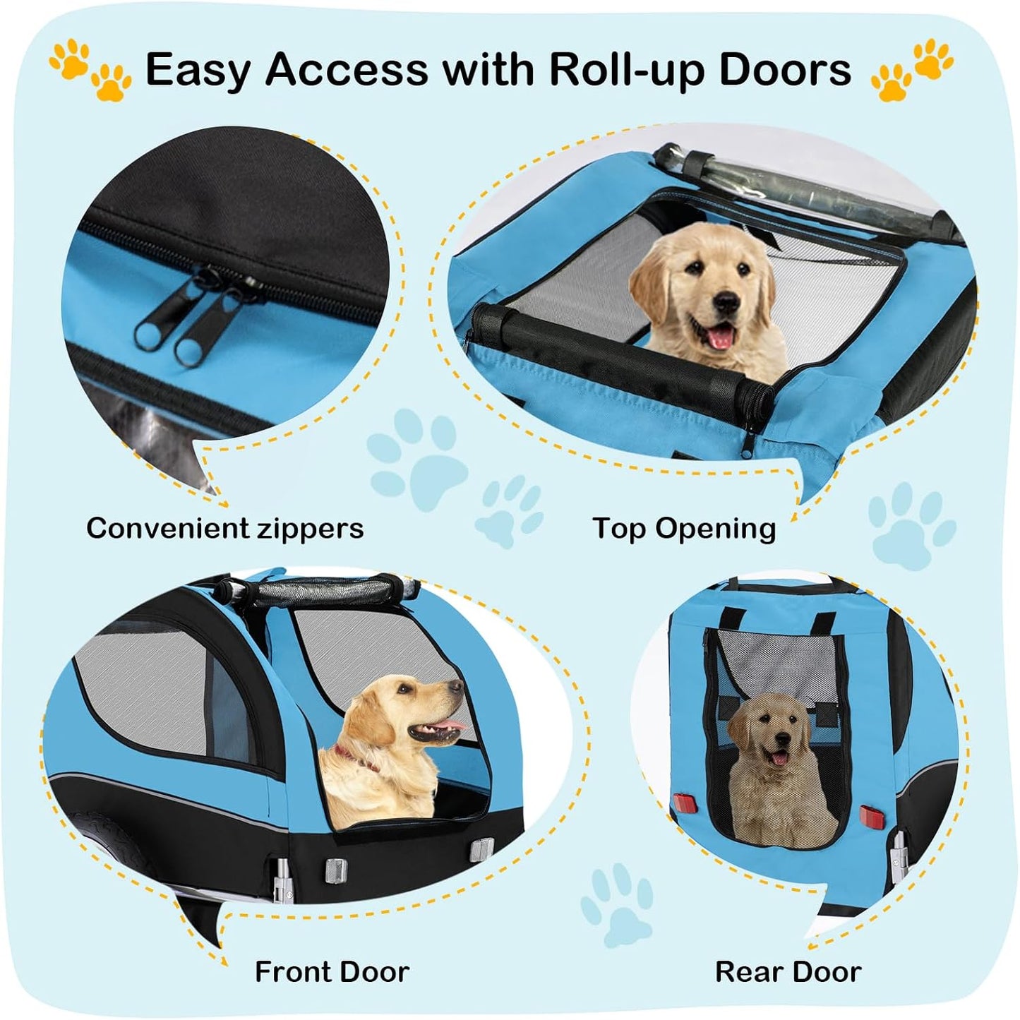 Dog Bike Trailer - HAPPAWS Dog Trailer for Bicycle, Cargo Cycle Trailers Wagon Cart Pet Bike Carrier w/ 3 Doors, Aluminum Wheels, Safety Flag, Easy to Connect&Disconnect, Collapsible to Store