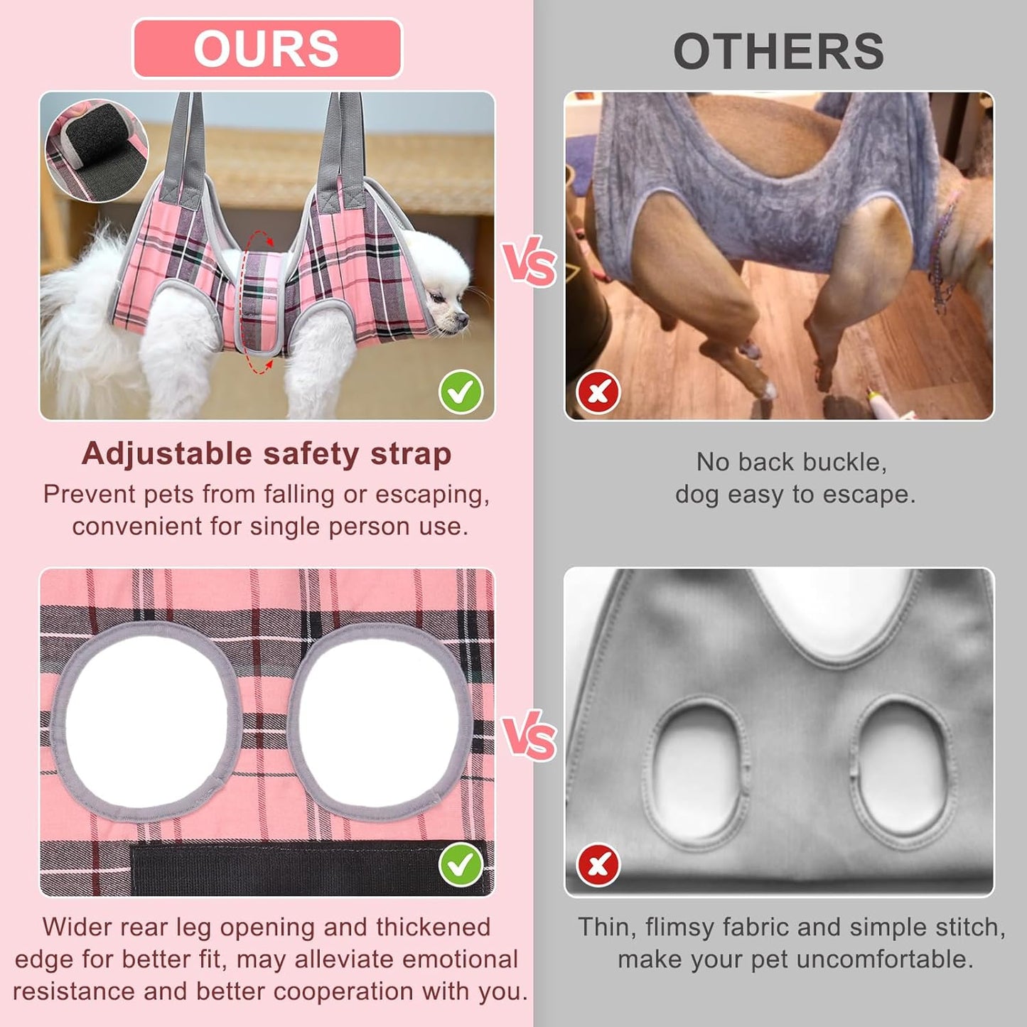 BEAUTYZOO Dog Grooming Hammock for Small Dogs Cat- Dog Sling for Nail Trimming/Clipping- Dog Hanging Harness Holder with Thick Fabric Neck Support & Strap Restraint Claw Care, Pink XS