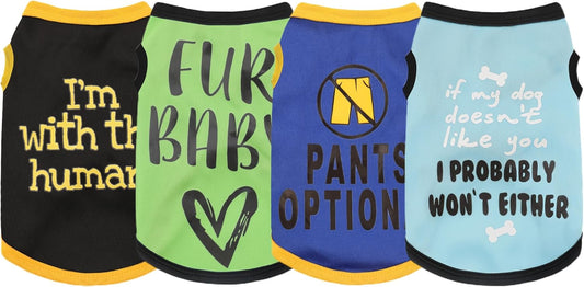 Elevate Your Pet's Seasonal Style with Playful Panache: 4-Piece Set of Dog Shirts Featuring Hilarious Printed Patterns for Airy Comfort in Summer and Fall Classic Set 2 Medium