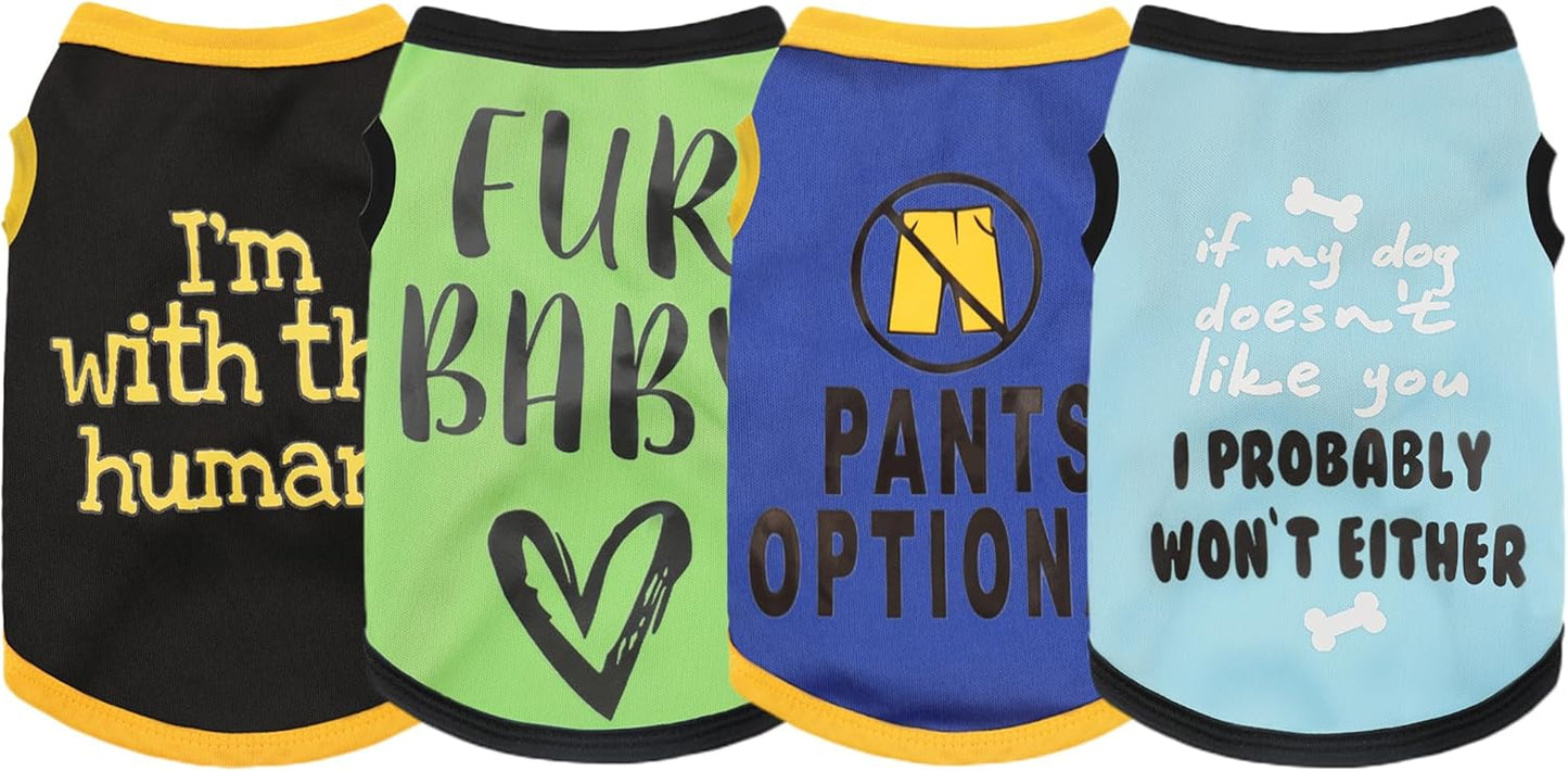 Elevate Your Pet's Seasonal Style with Playful Panache: 4-Piece Set of Dog Shirts Featuring Hilarious Printed Patterns for Airy Comfort in Summer and Fall Classic Set 2 X-Large
