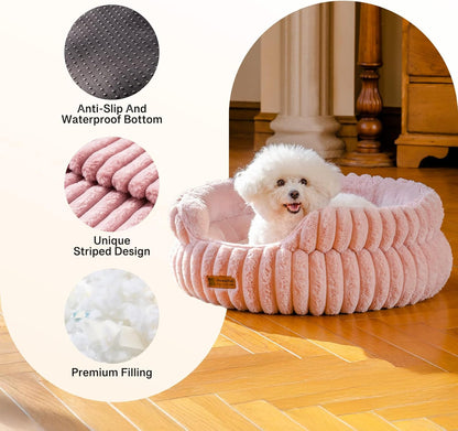 MEWOOFUN Cat Beds for Indoor Cats, Washable Dog Bed for Small Dogs, Round Pet Bed for Puppies and Kittens (Pink, 20"x20"x8")