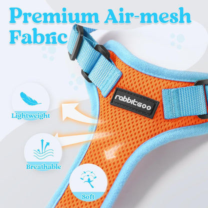 rabbitgoo Cat Harness and Leash Set, Escape Proof Soft Adjustable Vest Harnesses for Outdoor Walking, Easy Control Breathable Kitten Jacket with Reflective Strips, Orange & Light Blue, XS