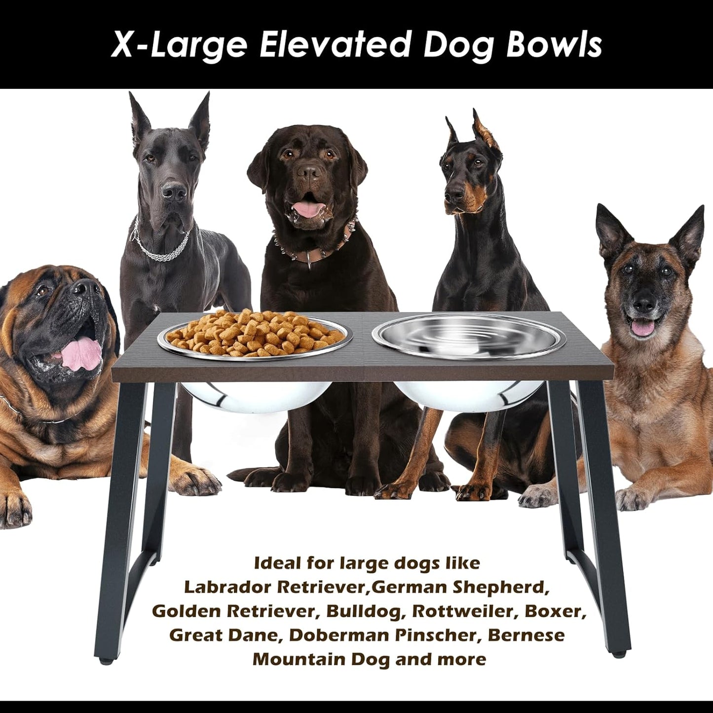 Elevated Dog Bowls for Extra Large Dogs with 2 X-Large Stainless Steel Dog Bowls -3000ML(100oz), 16.5" Tall Raised Dog Bowl Stand, Food & Water Bowls for Large Breed, Extra Large Dogs