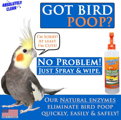 Absolutely Clean Amazing Bird Cage Cleaner and Deodorizer - Just Spray/Wipe - Safely & Easily Removes Bird Messes Quickly and Easily - Made in The US - Fragrance Free (32oz Pack of 1)