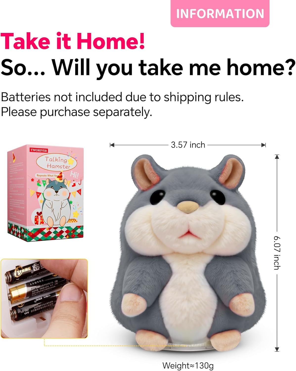 Toddler Toys Talking Hamster Repeats What You Say,Toys for 2 3 4 5 6 7 8 13 Year Old Girl Boy Christmas Birthday Gifts Ideas,Stocking Stuffers' for Kids Adults Gray Stuffed Animals Plush Toy