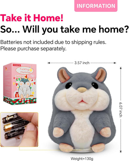 Toddler Toys Talking Hamster Repeats What You Say,Toys for 2 3 4 5 6 7 8 13 Year Old Girl Boy Christmas Birthday Gifts Ideas,Stocking Stuffers' for Kids Adults Gray Stuffed Animals Plush Toy