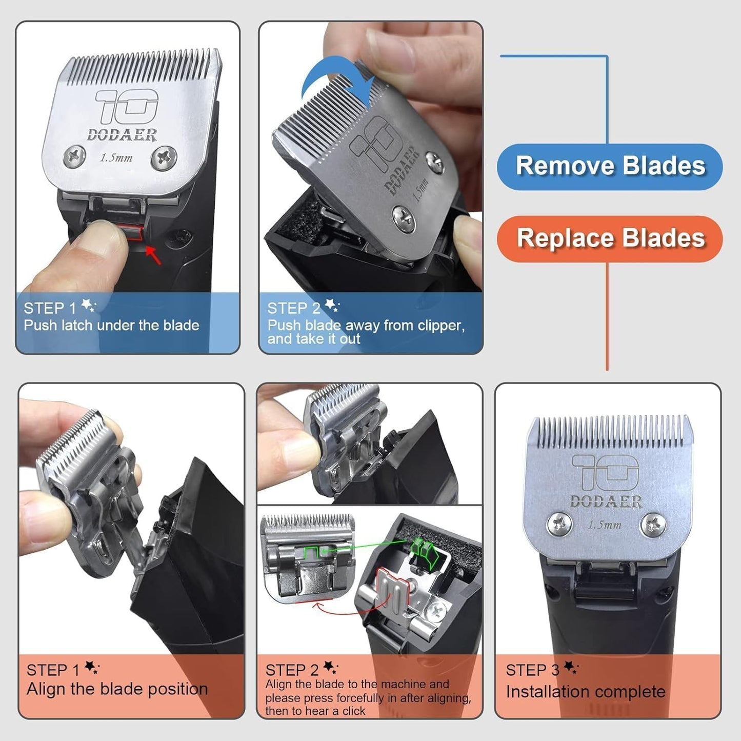 Detachable Pet Dog Grooming Blades of Stainless Steel,Compatible with Andis,Oster A5,Wahl KM10 Series,Size 40/7F/4F,3 Count