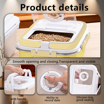 Sanbo Dog Food Storage Container Stainless Steel with Scoop, Airtight Pet Metal Food Storage Bin,Cat Food Canister,Storage Box with Date Tracker for Kitchen (Yellow, 7.5L)