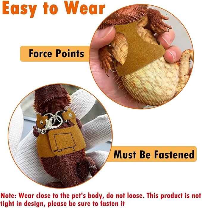 PINVNBY Bearded Dragon Leash and Harness Set - Adjustable with Lizard Traction Rope and Mini Scooter Toy for Reptile Outdoor Walking - 3 Sizes