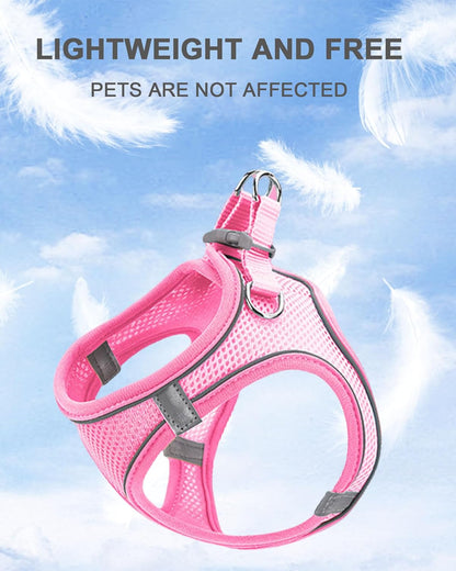 XS Pink Soft Mesh Dog Harness and Leash Set,No Escape Puppy Harnesses for Training Walking， Reflective Adjustable Puppy Vest for Small Medium Dogs, Cats (Pink, XS)