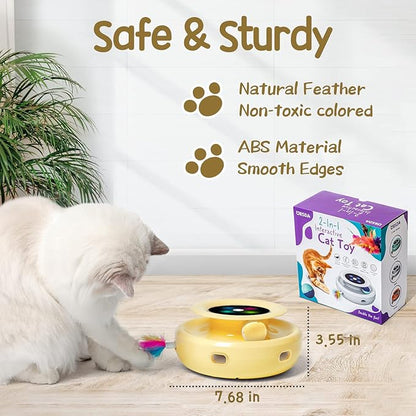 ORSDA Cat Toys 2-in-1 Interactive Cat Toys for Indoor Cats, Automatic Cat Toy Balls, Ambush Feather Kitten Toys with 6pcs Feathers, Dual Power Supplies, Adjustable Speed, Auto On/Off
