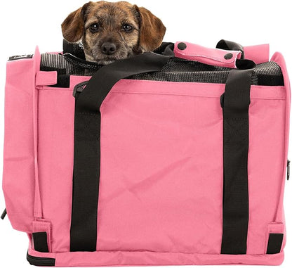 SturdiBag Pro 2.0 Pet Travel Carrier with Flexible Height for Cats and Dogs | Soft Sided Pet Carrier Bag with Safety Clips and Seatbelt Straps for Airplane or Car Travel | Medium, Soft Pink
