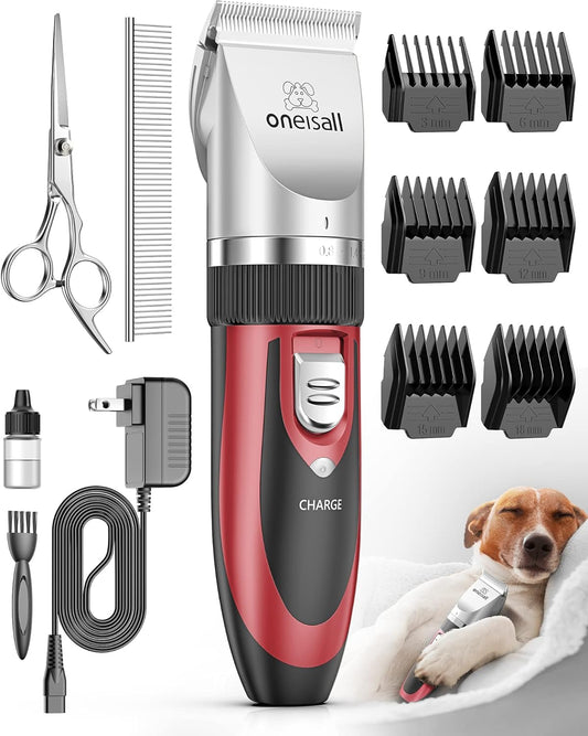 oneisall Dog Shaver Clippers Low Noise Rechargeable Cordless Electric Quiet Hair Clippers Set for Dogs Cats Pets