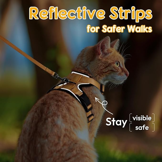Dooradar Cat Harness and Leash Set, Escape Proof Safe Adjustable Kitten Vest Harnesses for Walking, Easy Control Soft Breathable Mesh Jacket with Reflective Strips for Cats, Yellow, XXS