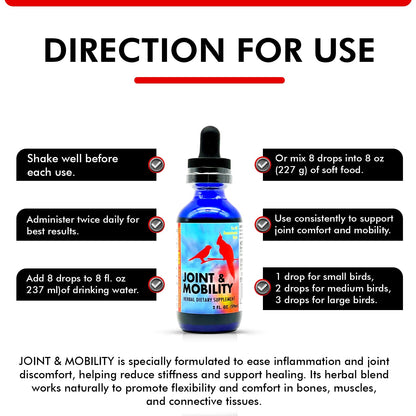Morning Bird Joint & Mobility 2 fl oz – Muscle Pain Relief Supplement for Joint Health, Stop Pain & Arthritis Supplements – Herbal Liquid Formula for Aging, Injured, or Stressed for All Bird Types