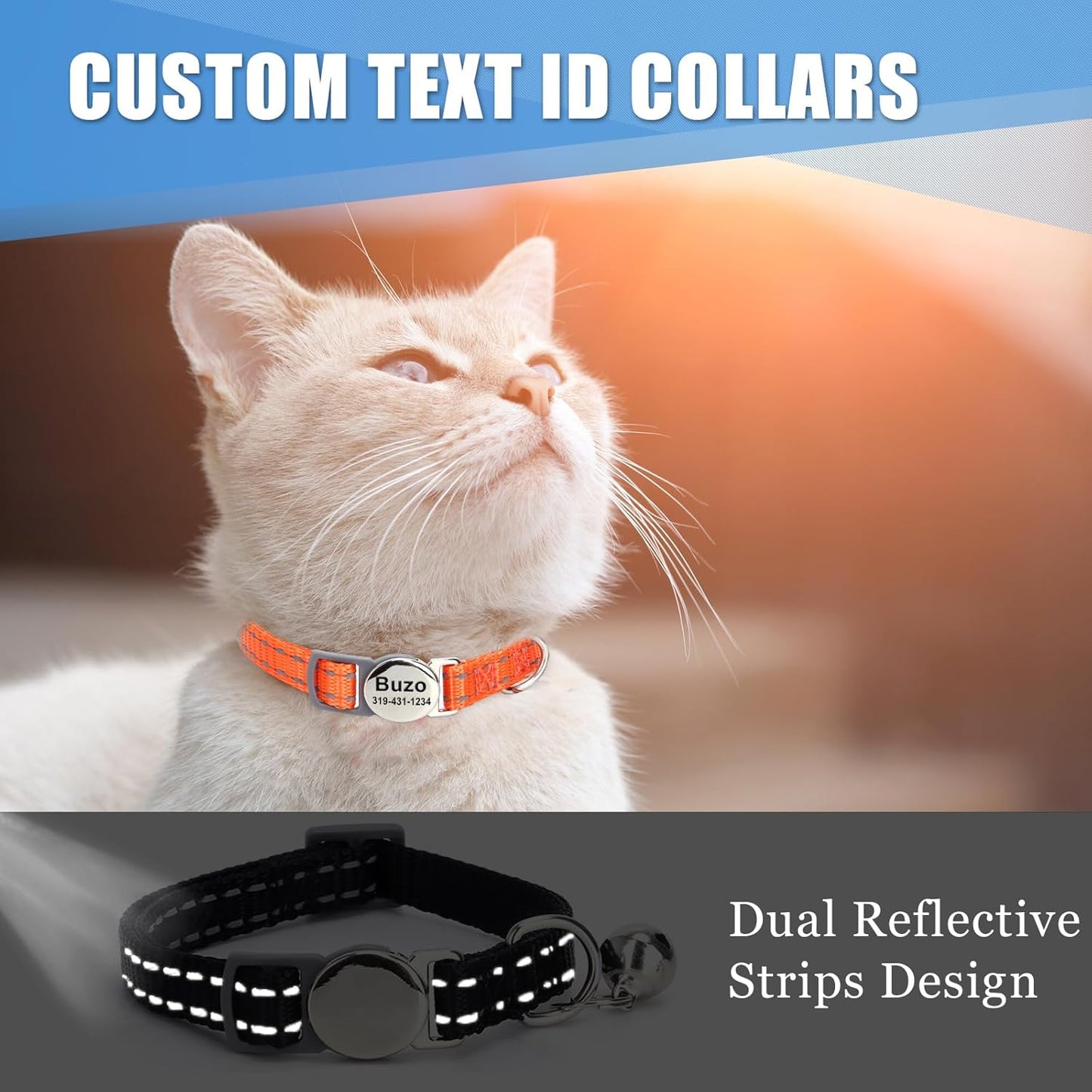 Personalized Engraved Cat Collar|Breakaway Safety Round Buckle|Reflective Adjustable Collar with ID Name Tag & Bell for Kittens & Puppies Cats,Red (7.5'' - 12'')