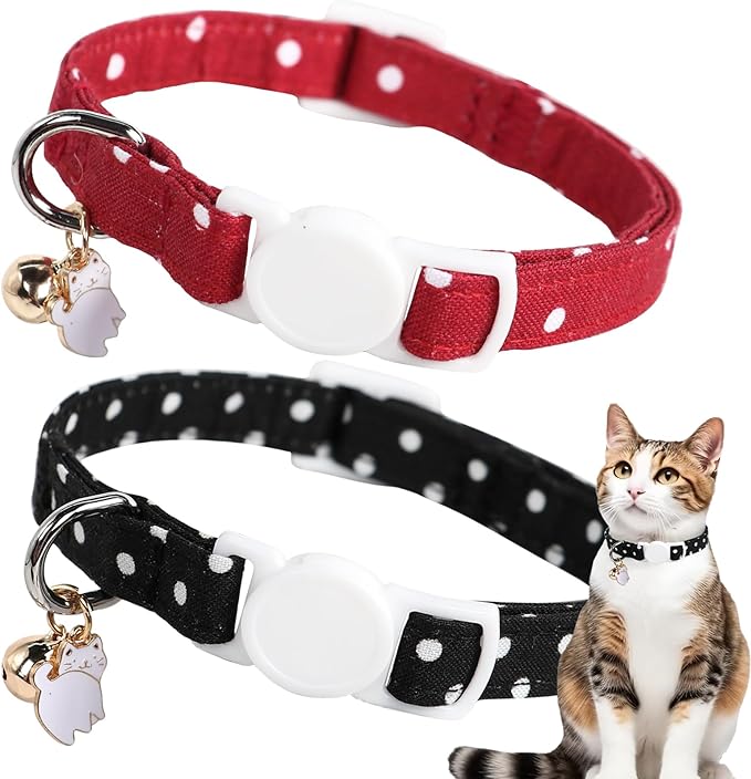 Unique style paws 2 Pack Kitten Collar Breakaway with Bell & Pendant, Adjustable Safety Cat Cotton Collars for Girl Boy Cats and Small Pets