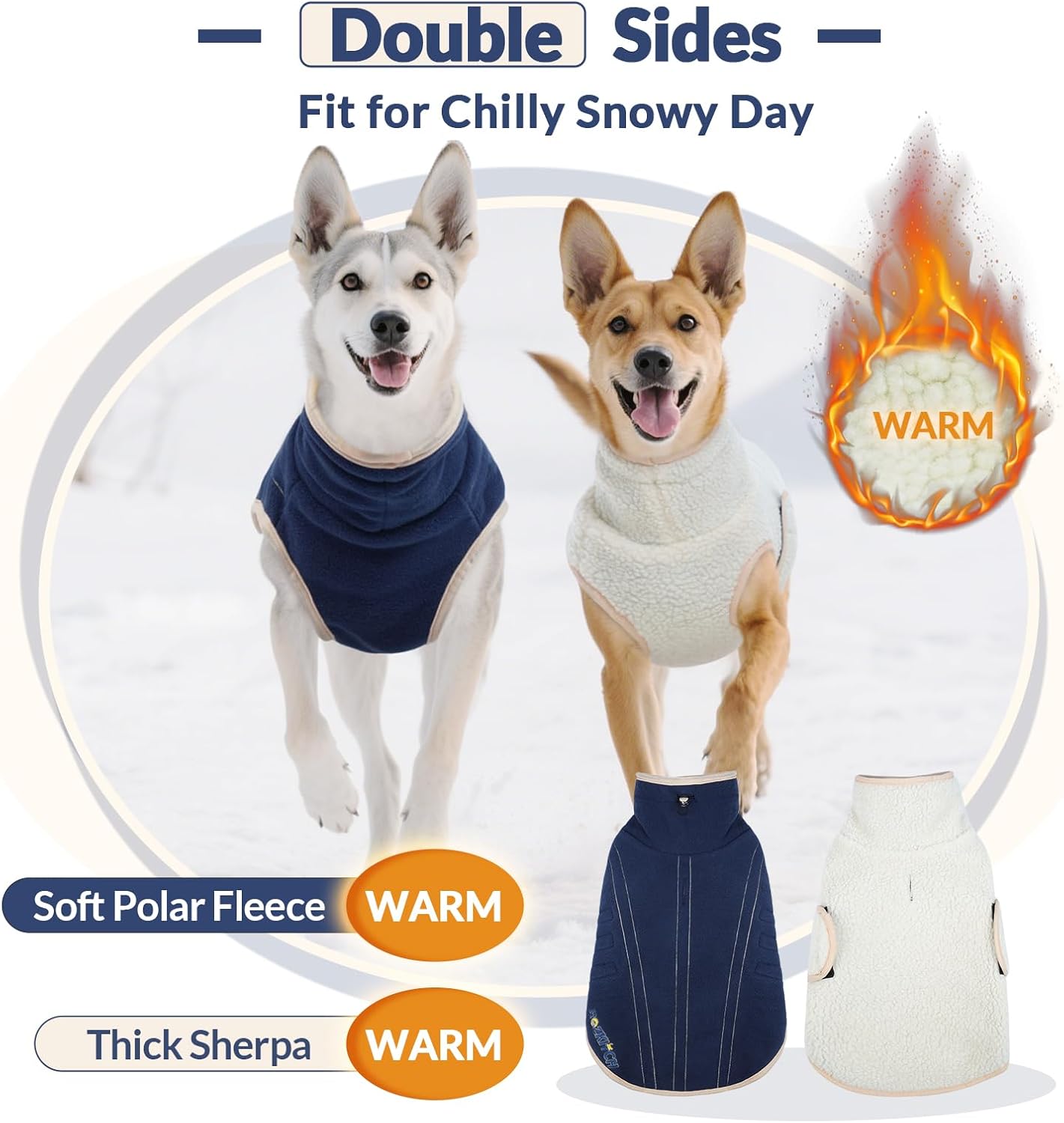 ROZKITCH Reversible Sherpa Dog Sweater, Lightweight Polar Fleece Sweater with Embroidery, Adjustable Double-Sided Plush Sweatshirt for Large Breeds DarkBlue 3XL