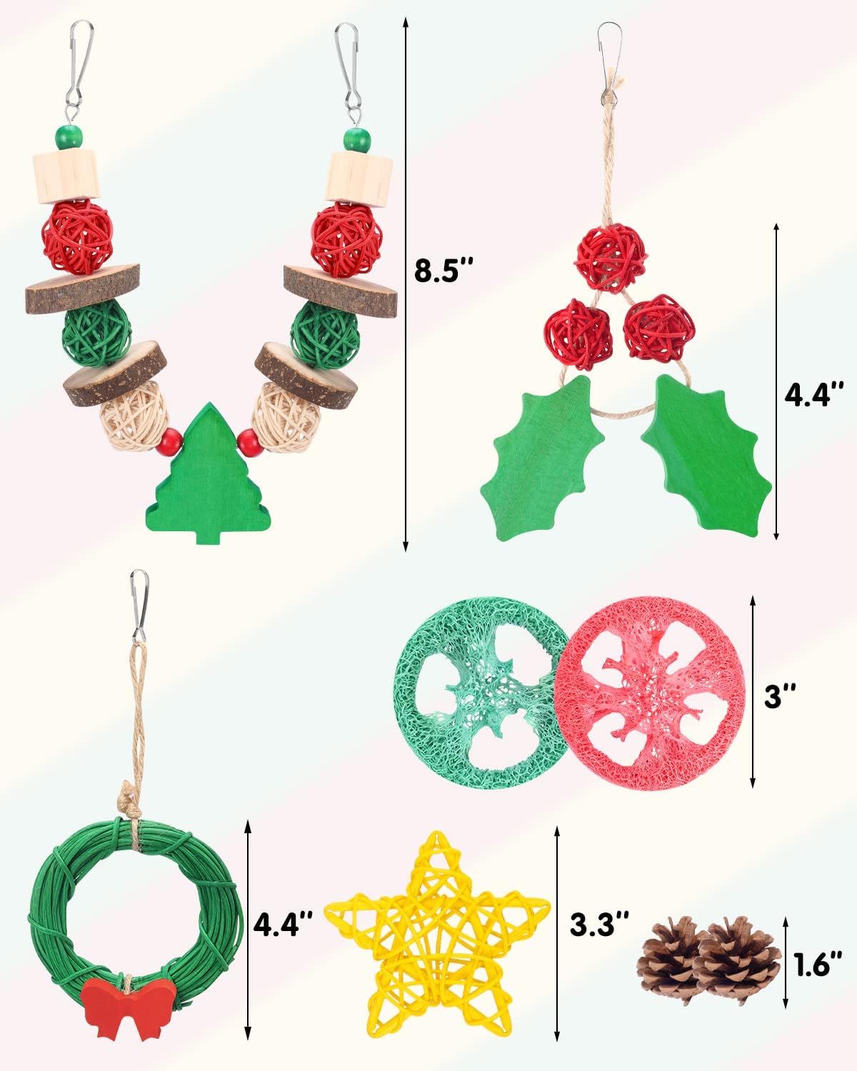 Xylolfsty 8PCS Christmas Guinea Pig Toys Xmas Chinchilla Toys Hamster Bunny Rabbit Treats for Teeth Grinding Christmas Decor for Small Pet Cage Christmas pet Accessories Gifts Idea