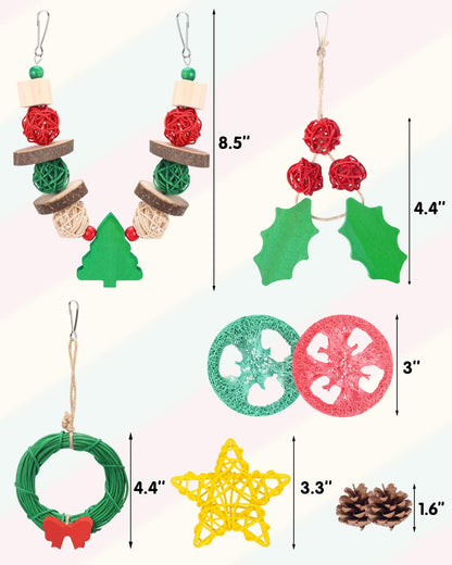 Xylolfsty 8PCS Christmas Guinea Pig Toys Xmas Chinchilla Toys Hamster Bunny Rabbit Treats for Teeth Grinding Christmas Decor for Small Pet Cage Christmas pet Accessories Gifts Idea
