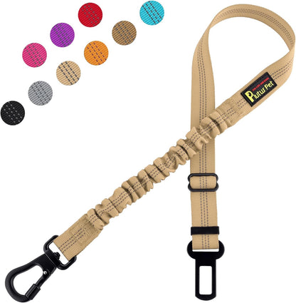 Plutus Pet Dog Seat Belt for Car, Adjustable Dog Car Harness with Carabiner Clip, Reflective Safety Dog Seatbelt Leash with Elastic Bungee, Beige