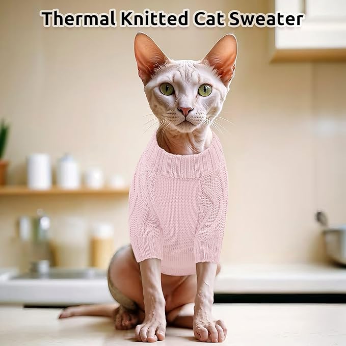 ASENKU Cat Sweater Soft Warm Puppy Clothes Knitwear for Kittens & Small Dogs, Thick Knitted Sweater for Sphynx Hairless Cats Teacup Chihuahua and Extra Small Dogs (Pink, S)